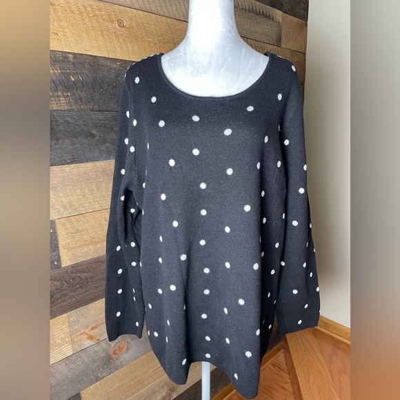 Chico’s Black/white Polka Dot Jacquard Sweater, Size XL - Picture 1 of 7